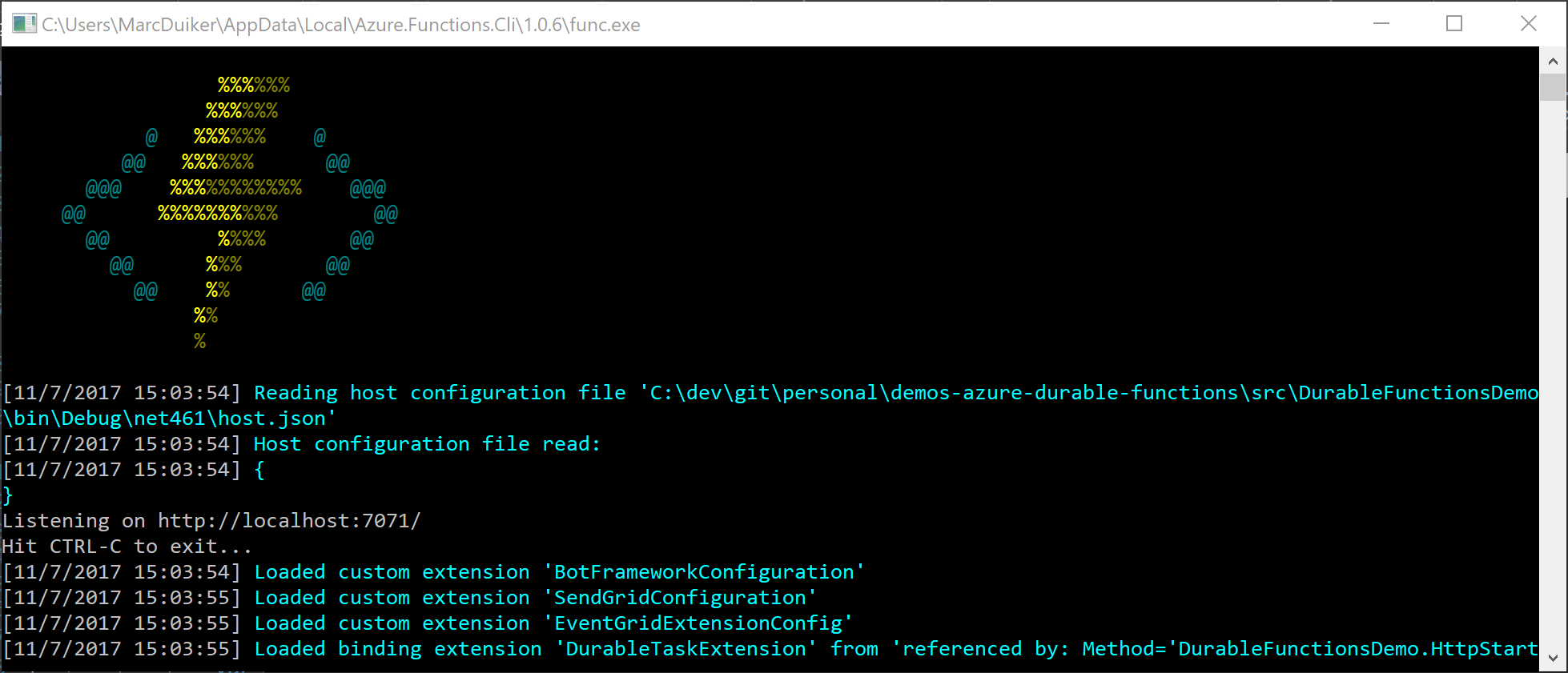 Local Functions Runtime starting