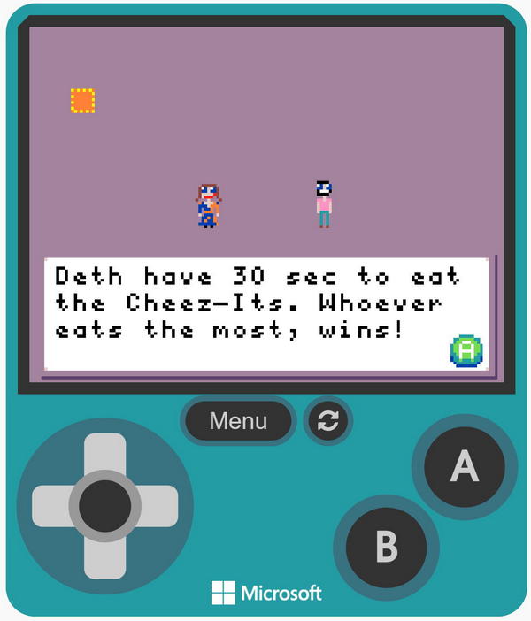 Screenshot of Cheeze-It Deth Match, a minigame made with MakeCode.